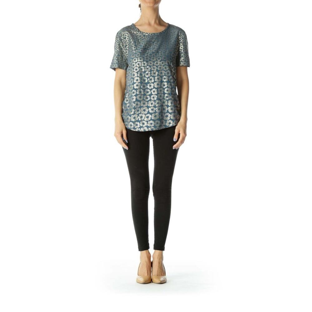 EQUIPMENT Silk Metallic Teal Flower Shirt